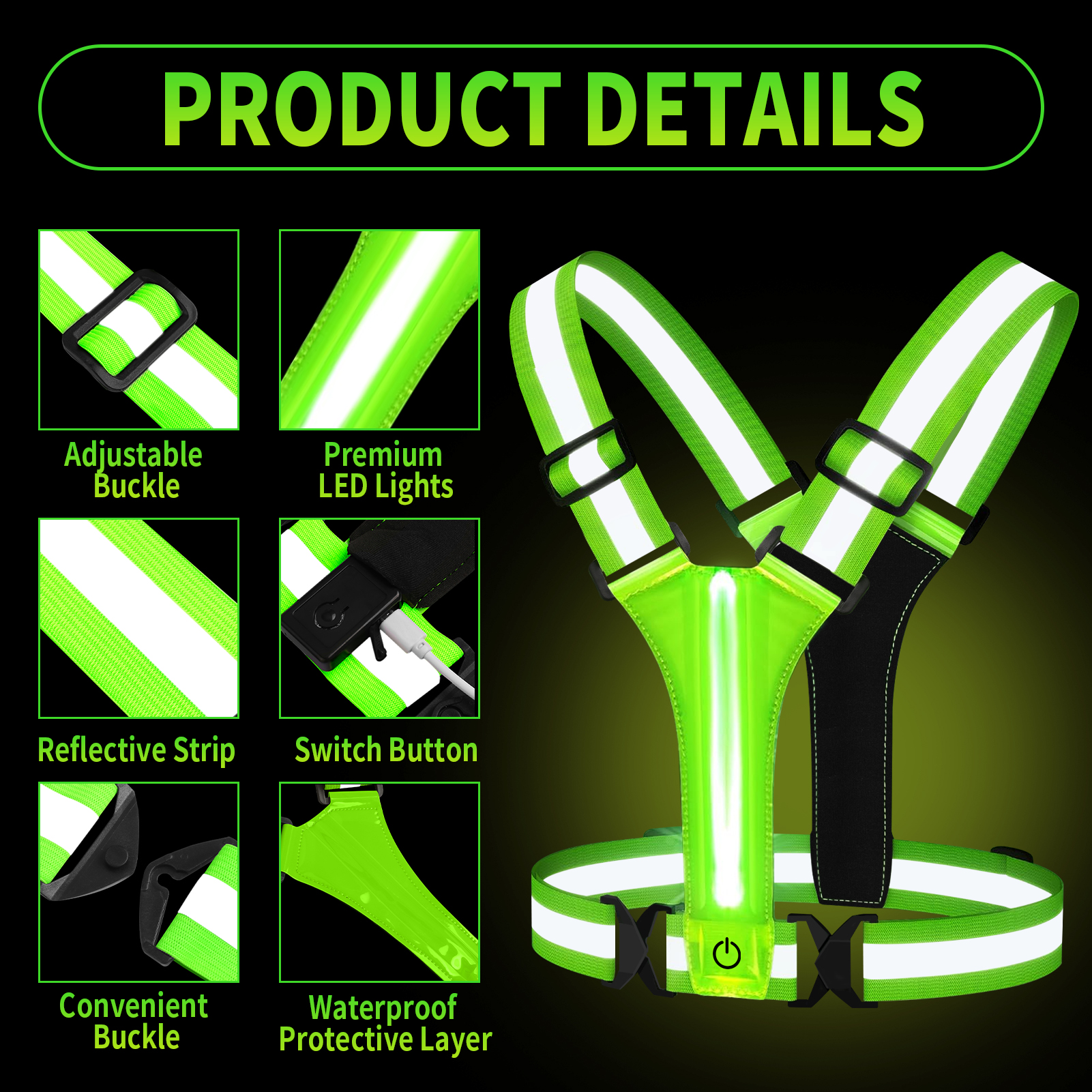Adjustable LED Reflective Vest - Running Gear Satisfy recensie en prijs